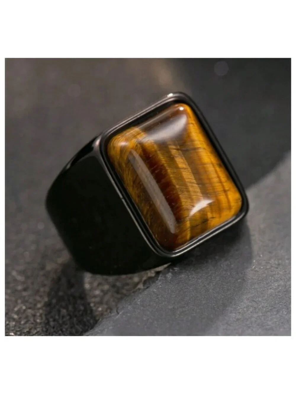 Brown tiger's eye - Ring - black stainless steel - Size 9